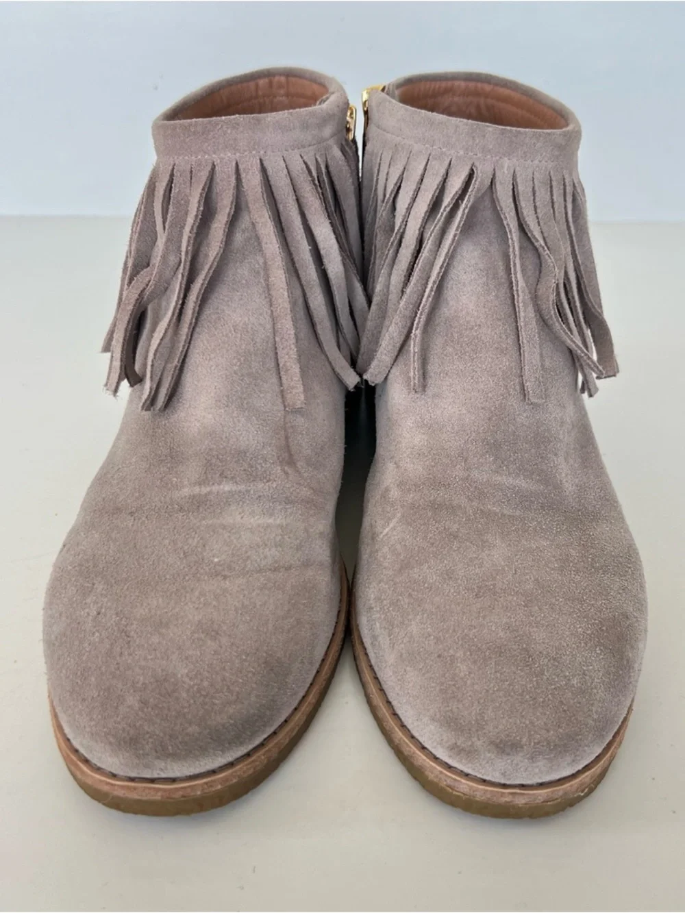 KATE SPADE New York Betsie Taupe Suede Fringes Booties Ankle Boots Sz 8 M
